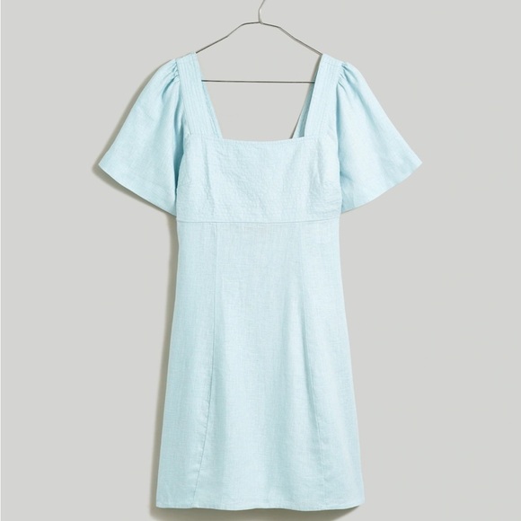 Madewell Square-Neck Mini Dress in 100% Linen blue heron - Picture 6 of 7